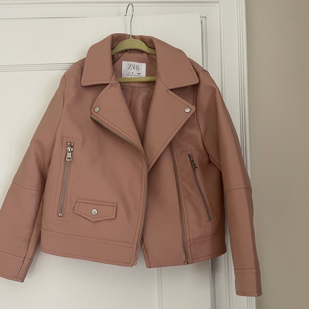 Zara girls faux leather biker jacket, size 8